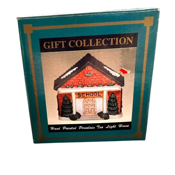 VTG Gift Collection Hand Painted Porcelain School Tea Light House New Christmas - Picture 10 of 12